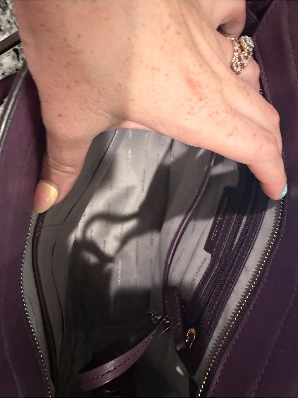 Michael Kors Brown MK Signature Satchel with Plum Accents